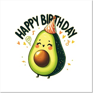 Cute Kawaii Avocado Fruit Happy Birthday Party Posters and Art